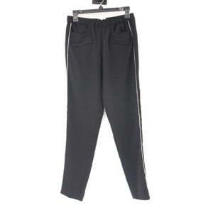 Maje women's 36 black elastic waist tuxedo striped‎ pants pockets flat front